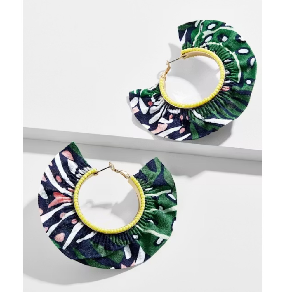 J.Crew Hoop Earings Fabric-Wrapped Beaded Hoops